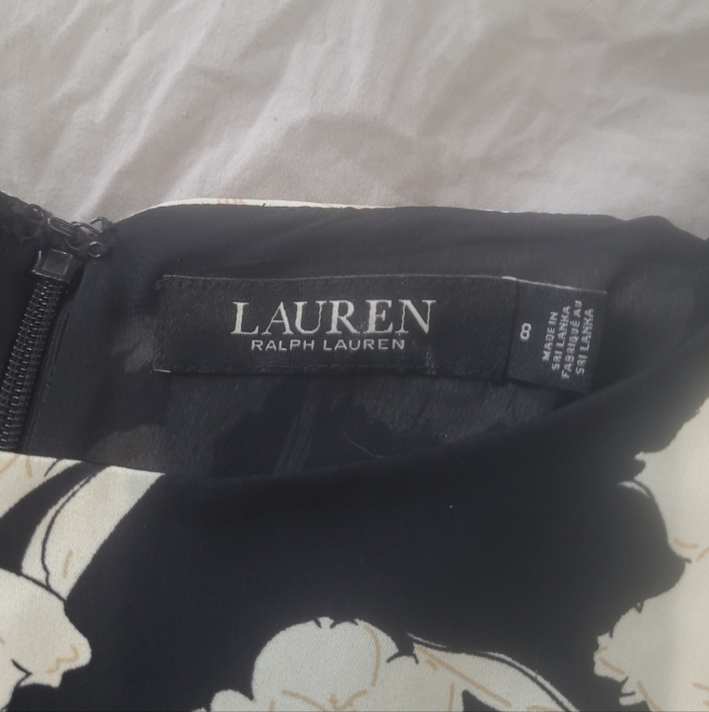 Lauren Ralph Lauren Women SZ 8 Blk‎ cream floral fit & flare dropped waist dress - Picture 2 of 11